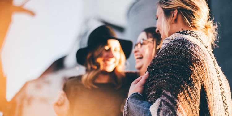 happy holidays, women, talking, laugh, happy, friends, casual, outdoors, people