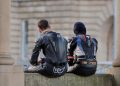 motorcyclists, bikers, couple, outerwear, outdoors, street, urban