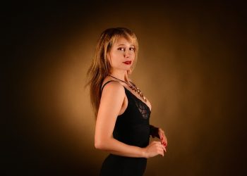 woman, dress, portrait, neckline, little black dress, blonde, fashion, style, feminine, young woman